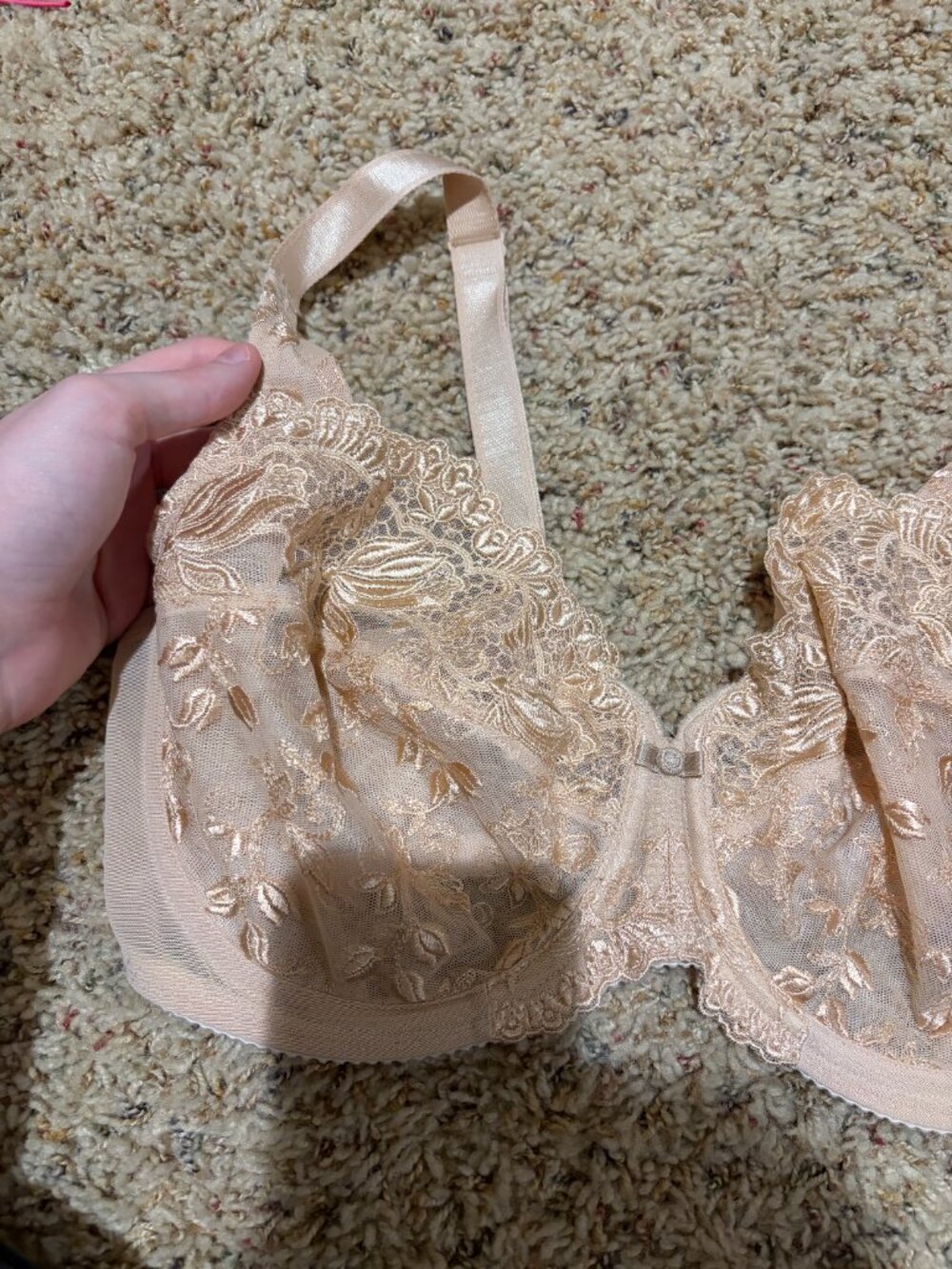 Wacoal 38D Tulip Embroidery Lace Bra Nude Tan 85702 - Picture 3 of 11